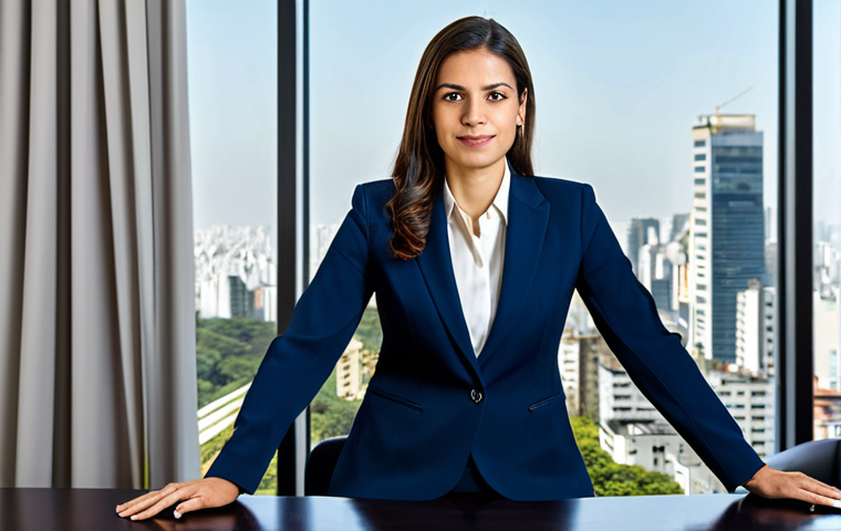 자산관리사와 금융자산 전문가의 차이 - Professional in Finance**
"A confident businesswoman in a modest, tailored navy blue business suit,...